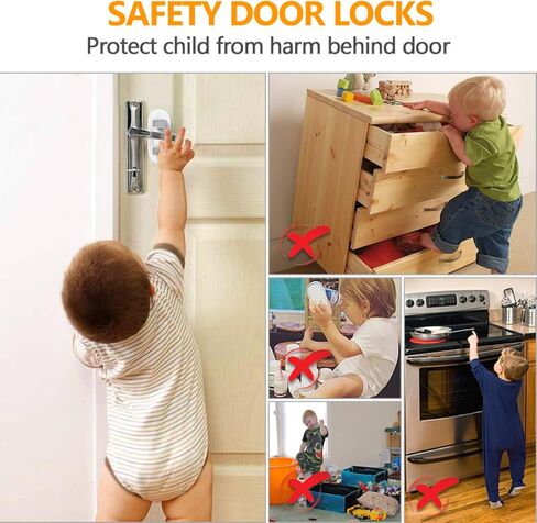 Child Safety Door Lever Lock (4 Pack) - No Drill 3M Adhesive Baby Proof for Handles - Easy One Hand Use Stops Kids Toddlers Pets in Kuwait