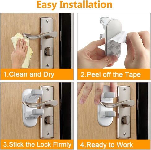 Child Safety Door Lever Lock (4 Pack) - No Drill 3M Adhesive Baby Proof for Handles - Easy One Hand Use Stops Kids Toddlers Pets in Kuwait