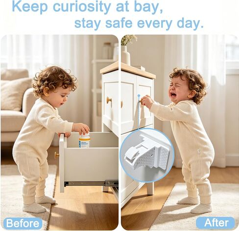 Magnetic Cabinet Locks Baby Proofing (20 Locks & 4 Keys) – No Drill | Tool-Free 3M Adhesive, Invisible Inside Cabinet, for Kitchen & Bathroom Drawers, Whole Home Childproofing in Kuwait