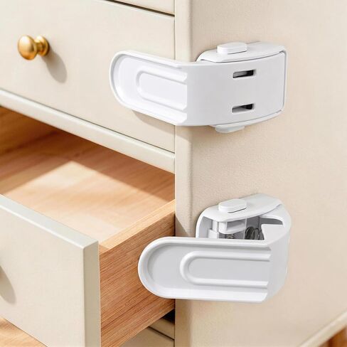 Maveek Drawer Locks Baby Proofing Kit, Upgraded Toddler Safety Lock, 4 Pack | White Furniture Latch For Nightstand & Corner Drawer | One-Hand Operation | Prevents 0-24M Infant From Opening Drawer Dresser in Saudi Arabia