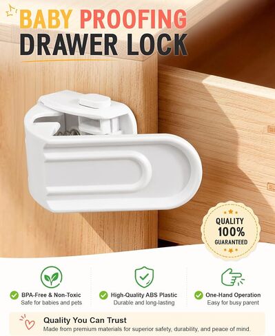 Maveek Drawer Locks Baby Proofing Kit, Upgraded Toddler Safety Lock, 4 Pack | White Furniture Latch For Nightstand & Corner Drawer | One-Hand Operation | Prevents 0-24M Infant From Opening Drawer Dresser in Saudi Arabia