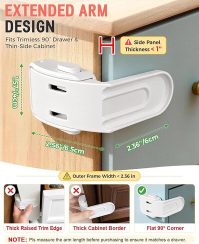 Maveek Drawer Locks Baby Proofing Kit, Upgraded Toddler Safety Lock, 4 Pack | White Furniture Latch For Nightstand & Corner Drawer | One-Hand Operation | Prevents 0-24M Infant From Opening Drawer Dresser in Saudi Arabia