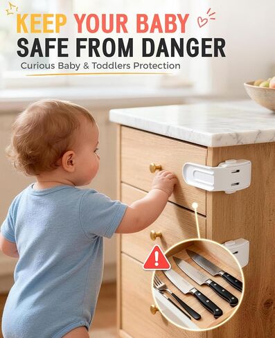 Maveek Drawer Locks Baby Proofing Kit, Upgraded Toddler Safety Lock, 4 Pack | White Furniture Latch For Nightstand & Corner Drawer | One-Hand Operation | Prevents 0-24M Infant From Opening Drawer Dresser in Saudi Arabia