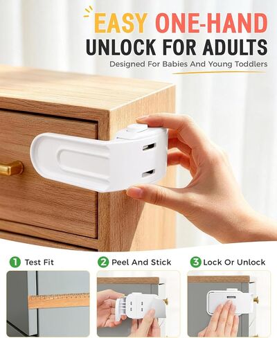 Maveek Drawer Locks Baby Proofing Kit, Upgraded Toddler Safety Lock, 4 Pack | White Furniture Latch For Nightstand & Corner Drawer | One-Hand Operation | Prevents 0-24M Infant From Opening Drawer Dresser in Saudi Arabia