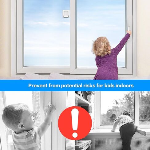 Sliding Glass Door Child Lock 4 Pack | 3M Adhesive No Drill 10s Install Upgraded Solid ABS, Baby Proofing Locks for Patio Door, Closet, Horizontal & Vertical Sliding Window | Keep Toddlers Pets Safe | BONUS CURTAIN TIEBACK in Kuwait