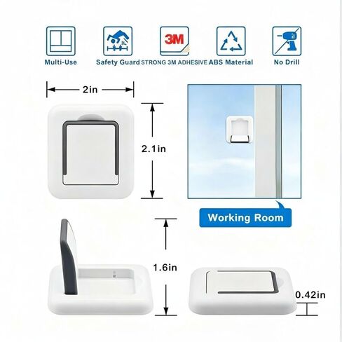 Sliding Glass Door Child Lock 4 Pack | 3M Adhesive No Drill 10s Install Upgraded Solid ABS, Baby Proofing Locks for Patio Door, Closet, Horizontal & Vertical Sliding Window | Keep Toddlers Pets Safe | BONUS CURTAIN TIEBACK in Kuwait