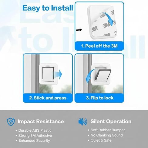 Sliding Glass Door Child Lock 4 Pack | 3M Adhesive No Drill 10s Install Upgraded Solid ABS, Baby Proofing Locks for Patio Door, Closet, Horizontal & Vertical Sliding Window | Keep Toddlers Pets Safe | BONUS CURTAIN TIEBACK in Kuwait