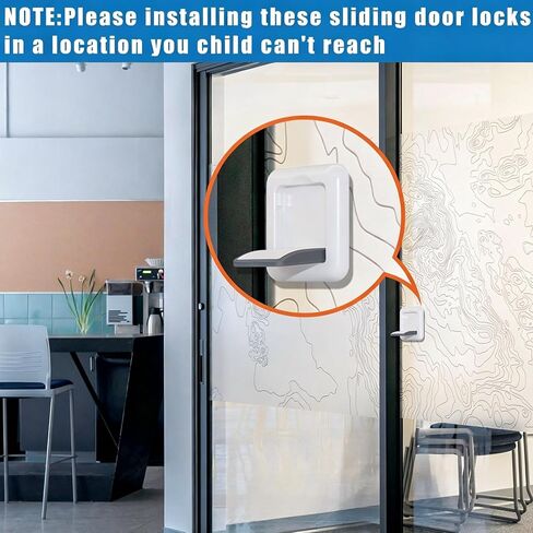 Sliding Glass Door Child Lock 4 Pack | 3M Adhesive No Drill 10s Install Upgraded Solid ABS, Baby Proofing Locks for Patio Door, Closet, Horizontal & Vertical Sliding Window | Keep Toddlers Pets Safe | BONUS CURTAIN TIEBACK in Kuwait