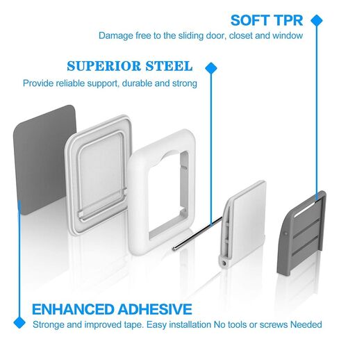 Sliding Glass Door Child Lock 4 Pack | 3M Adhesive No Drill 10s Install Upgraded Solid ABS, Baby Proofing Locks for Patio Door, Closet, Horizontal & Vertical Sliding Window | Keep Toddlers Pets Safe | BONUS CURTAIN TIEBACK in Kuwait
