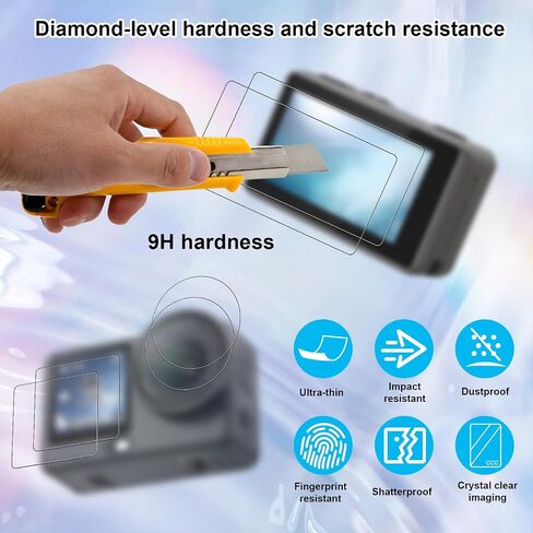 Lens Screen Protector for DJI Osmo Action 6, HD Tempered Glass Front/Rear Screen Protectors Anti-Scratch Lens Film with Silicone Cap Bubble-Free Action Camera Accessories Kit in Kuwait