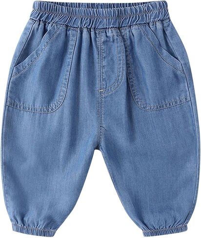 Toddler Boys Soft Stretch Denim Pants Wide Leg Jeans Loose Jogger Trousers in Kuwait