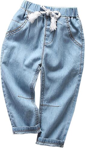 Kids Boys Cargo Denim Pants Elastic Waistband Baggy Jeans Loose Fit Joggers in Kuwait