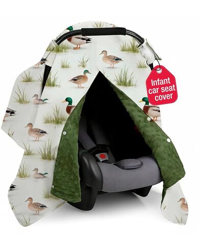 Mallard Duck Car Seat Cover - Minky Infant Car Seat Canopy with Peekaboo Opening, Multi-Use Nursing Cover & Stroller Blanket, 27.5 x 39 Inch for Newborn Baby Boy Girl in Kuwait