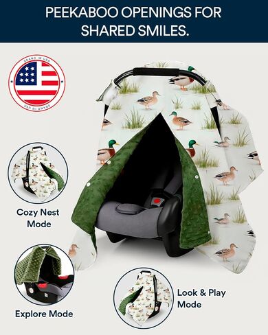 Mallard Duck Car Seat Cover - Minky Infant Car Seat Canopy with Peekaboo Opening, Multi-Use Nursing Cover & Stroller Blanket, 27.5 x 39 Inch for Newborn Baby Boy Girl in Kuwait