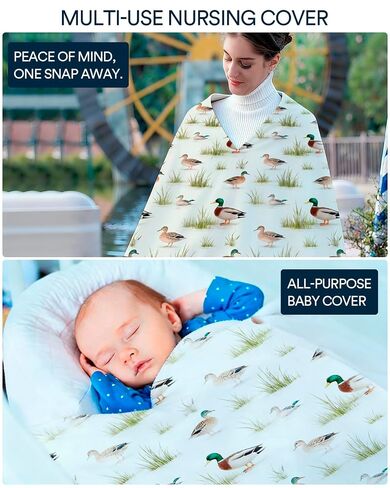 Mallard Duck Car Seat Cover - Minky Infant Car Seat Canopy with Peekaboo Opening, Multi-Use Nursing Cover & Stroller Blanket, 27.5 x 39 Inch for Newborn Baby Boy Girl in Kuwait