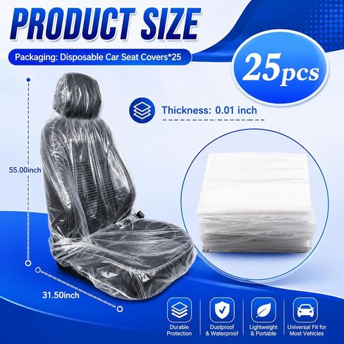 Disposable Car Seat Covers 25PCS,Waterproof Plastic Seat Covers for Cars for Secure Fit,Portable Car Seats Protector Cars Accessories Fit for Mechanics/Pet Owners in Kuwait