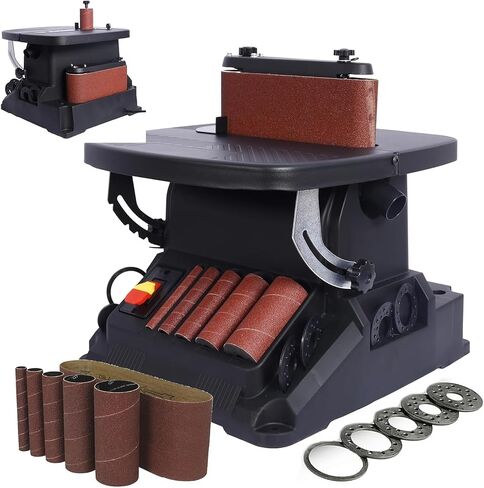 Electric Oscillating Spindle and Belt Sander, 450W Woodworking Tool with Tilting Table for Grinding Curves and Contours in Kuwait