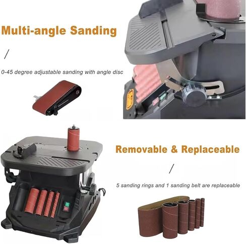 Electric Oscillating Spindle and Belt Sander, 450W Woodworking Tool with Tilting Table for Grinding Curves and Contours in Kuwait