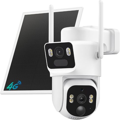 ELYSOO Dual Lens 4G LTE Cellular Security Camera, 2K HD Video, No WiFi Needed, 360° View Camera with Night Vision, Easy to Install, PIR Alarm, Built-in SIM Card(Supports Verizon/AT&T/T-Mobile) - White in Kuwait
