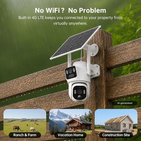ELYSOO Dual Lens 4G LTE Cellular Security Camera, 2K HD Video, No WiFi Needed, 360° View Camera with Night Vision, Easy to Install, PIR Alarm, Built-in SIM Card(Supports Verizon/AT&T/T-Mobile) - White in Kuwait