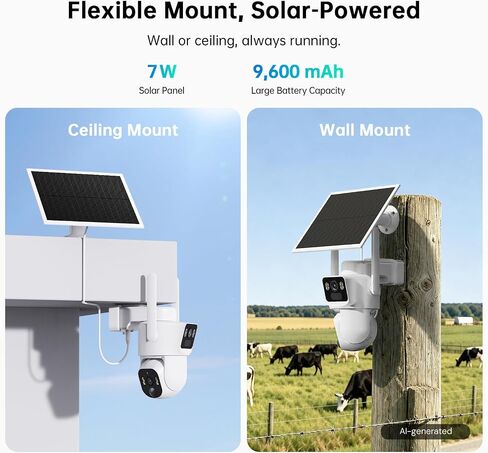 ELYSOO Dual Lens 4G LTE Cellular Security Camera, 2K HD Video, No WiFi Needed, 360° View Camera with Night Vision, Easy to Install, PIR Alarm, Built-in SIM Card(Supports Verizon/AT&T/T-Mobile) - White in Kuwait