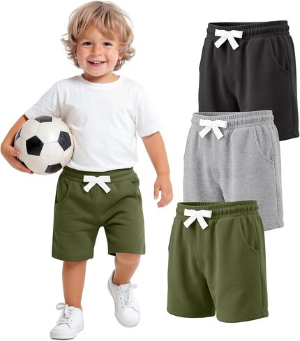 3 Pack Toddler Boys Shorts Baby Boys Cotton Summer Pull On Elastic Waist Back to School Shorts with Pockets in Kuwait