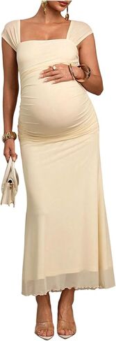 Floerns Women's Elegant Maternity Mesh Dress Cap Sleeve Bodycon Fishtail Long Pregnancy Dresses in Kuwait