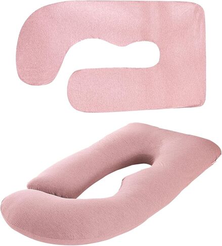Cooling Pregnancy Pillow Cover - Soft Breathable Knit Fabric U Shaped Body Pillowcase, Fits 55-57 Inch Maternity Pillows, for Side Sleepers, Machine Washable, Hidden Zip, No Pillow Insert (Pink) in Kuwait