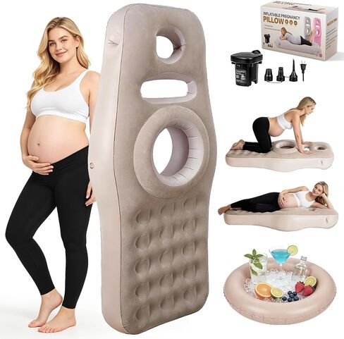 Inflatable Pregnancy Sleep Pillow: for Stomach Sleeping Full Body Mattress with Belly Hole Maternity Airbed for Pregnant Women Pregnancy Rest,Back & Hip Pressure Relief (Khaki) in Kuwait