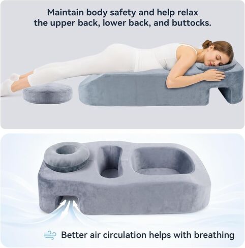 Pregnancy Massage Pillow with Headrest, Full Body Prenatal Support Cushion for Belly & Breast Comfort, Face Down Maternity Bolster for Back, Hip & Neck Relief, Washable Cover, Gray in Kuwait