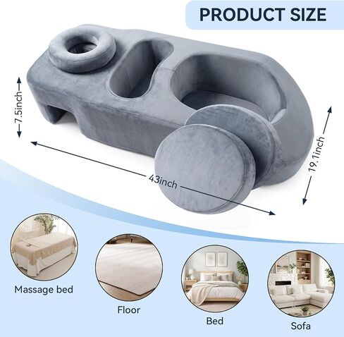 Pregnancy Massage Pillow with Headrest, Full Body Prenatal Support Cushion for Belly & Breast Comfort, Face Down Maternity Bolster for Back, Hip & Neck Relief, Washable Cover, Gray in Kuwait