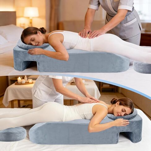 Pregnancy Massage Pillow with Headrest, Full Body Prenatal Support Cushion for Belly & Breast Comfort, Face Down Maternity Bolster for Back, Hip & Neck Relief, Washable Cover, Gray in Kuwait