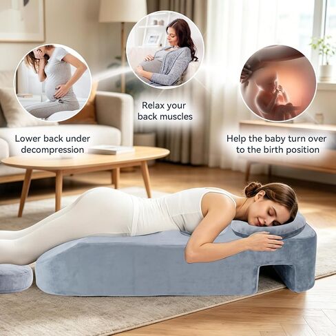 Pregnancy Massage Pillow with Headrest, Full Body Prenatal Support Cushion for Belly & Breast Comfort, Face Down Maternity Bolster for Back, Hip & Neck Relief, Washable Cover, Gray in Kuwait