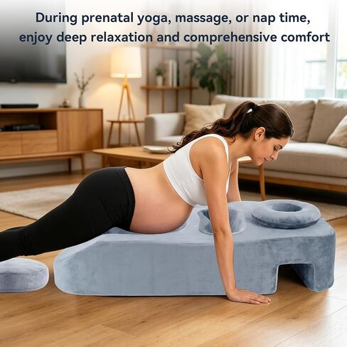 Pregnancy Massage Pillow with Headrest, Full Body Prenatal Support Cushion for Belly & Breast Comfort, Face Down Maternity Bolster for Back, Hip & Neck Relief, Washable Cover, Gray in Kuwait