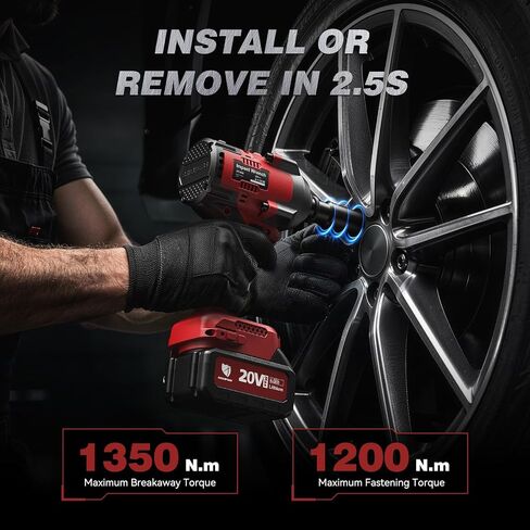 ARCCAPTAIN Cordless Impact Wrench 996Ft-lbs(1350N.m), 1/2 Inch High Torque Impact Gun, 20V 2x4.0Ah Batteries & Fast Charger, 3 Variable Speeds, LED Light, High-Rate Impact Driver for Truck/Car/Pickup in Kuwait