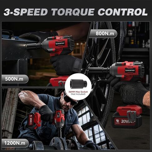 ARCCAPTAIN Cordless Impact Wrench 996Ft-lbs(1350N.m), 1/2 Inch High Torque Impact Gun, 20V 2x4.0Ah Batteries & Fast Charger, 3 Variable Speeds, LED Light, High-Rate Impact Driver for Truck/Car/Pickup in Kuwait