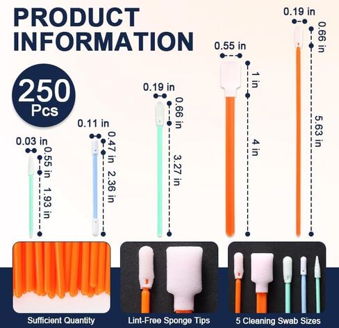 250 Pcs Foam Cleaning Swab Kit 5 Types Lint-Free Foam Swab Sticks with Storage Box Micro Cleaning Sponge Tip Swabs for Electronics Printer Cameras Optical Lenses Equipment Gun Automotive Detailing in Kuwait