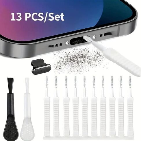 13 PCS Phone Charging Port Cleaner Kit, USB Port & Speaker Dust Removal Tools, Anti-Clog Cleaning Brushes with Dust Plugs for iPhone, Android, Laptop, Earphones, Electronics in Kuwait
