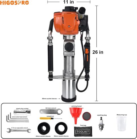 1200W 4-Stroke 37.7cc Gas T Post Driver with 3 Sleeves | 37.7cc 4-Stroke, 1200W/8500RPM, 35J Impact, 3 Sleeves (45mm, 55mm, 88mm), for Farm, Ranch, Construction in Kuwait