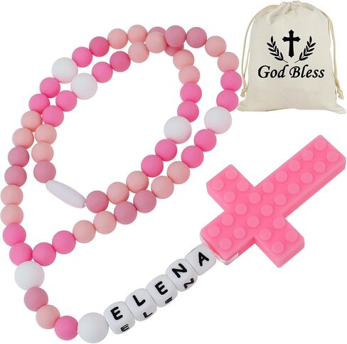 Personalized Name Rosary Cross,Custom My First Rosary for Boys and Girls First Communion and Baptism, Silicone God Bless Gift in Kuwait