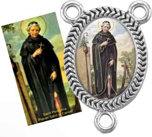 Westmon Works St Peregrine Rosary Centerpiece Set Italian Metal Center Medal with Saint Prayer Holy Card in Kuwait