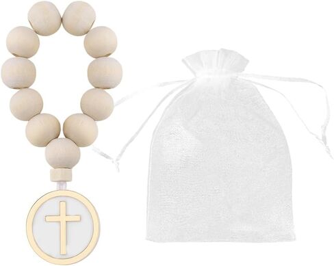 Wooden Rosary Hanger Bracelet First Communion Confirm Gift for Daughter Son Grandkids Baby Shower Gifts Cross Pendant Wall Decor Ornament Baby Rosary Catholic Prayer Bead Baptism Favors in Kuwait