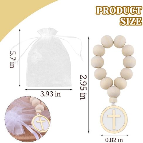 Wooden Rosary Hanger Bracelet First Communion Confirm Gift for Daughter Son Grandkids Baby Shower Gifts Cross Pendant Wall Decor Ornament Baby Rosary Catholic Prayer Bead Baptism Favors in Kuwait