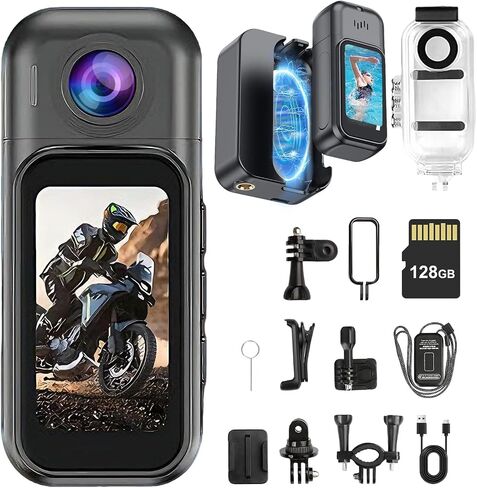 OBEST Mini Body Camera 128GB, 1080P Thumb Size Action Camera with 1.5inch LCD Touch Screen & Charging Case, Hands-Free POV Recording, Wearable Portable Camcorder for Work Travel Vlog Swim in Kuwait