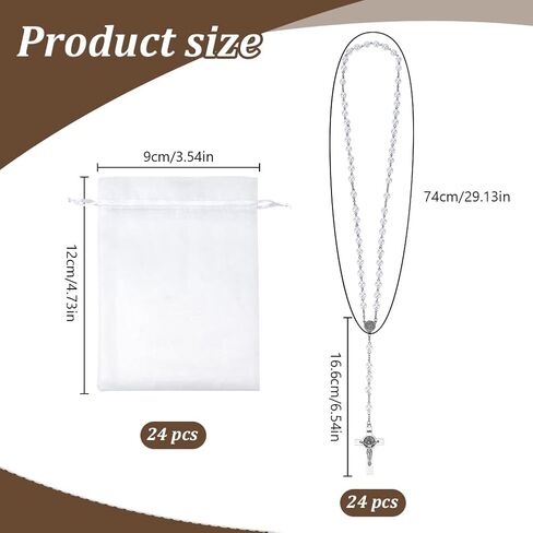 ORIGACH 24 Pcs Bead Rosary Necklace Bulk, Catholic Prayer Beads with Organza Bags Medal Cross Saint Benedict Rosary, First Communion Baptism Favors Catholic Gift in Kuwait