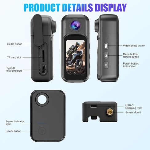 OBEST Mini Body Camera 128GB, 1080P Thumb Size Action Camera with 1.5inch LCD Touch Screen & Charging Case, Hands-Free POV Recording, Wearable Portable Camcorder for Work Travel Vlog Swim in Kuwait