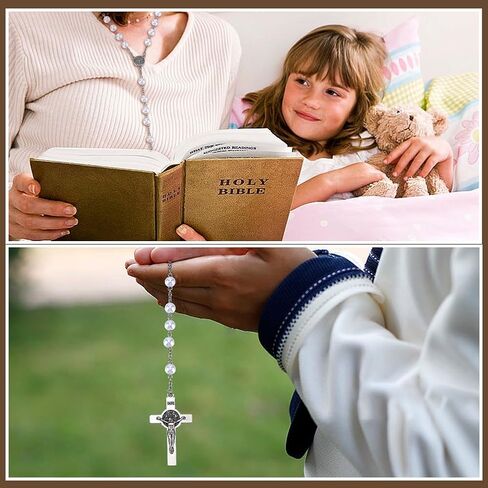ORIGACH 24 Pcs Bead Rosary Necklace Bulk, Catholic Prayer Beads with Organza Bags Medal Cross Saint Benedict Rosary, First Communion Baptism Favors Catholic Gift in Kuwait