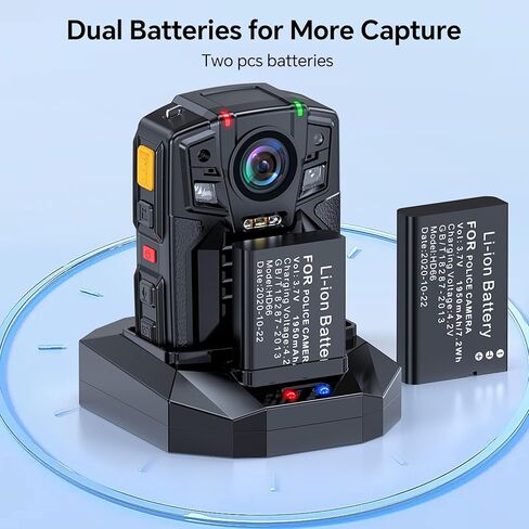 BOBLOV D7 2K Body Camera,128GB GPS 2 * 1950mAh Batteries with Charging Dock W4 4K Mini Body Camwith 360°Rotatable Clip & Magnetic Clip, 96 Minutes for Recording in Kuwait