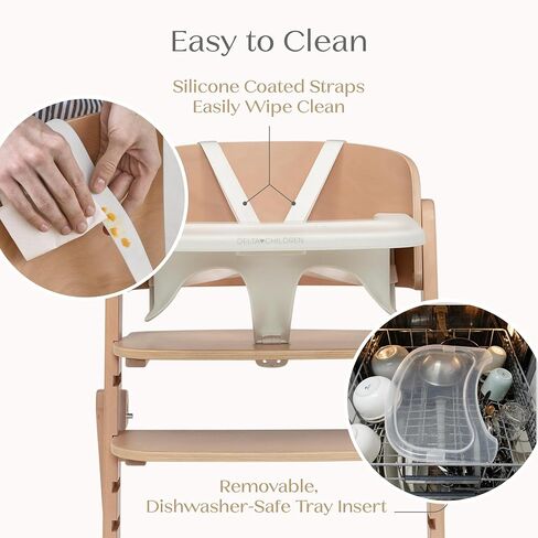 Delta Children Crave 4-in-1 Convertible High Chair – Folds Flat, FSC Certified Beech Wood Frame, Grows from Baby to Adult, Magnetic Buckle & Dishwasher-Safe Tray – Natural in Kuwait