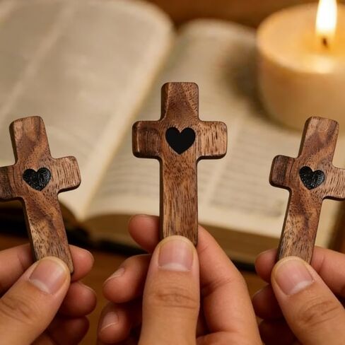 Cross My Heart/Encouragement Gift Wooden Pocket Cross Christian Religious Gift (Black) in Kuwait